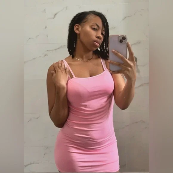 BUNDLE+SAVE❗️3 Medium Mini Dresses (Pink, Gray, Black) -Stretchy Spaghetti Strap - Picture 2 of 8